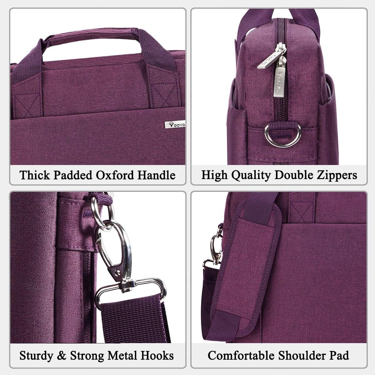 Voova Laptop Bag Case 15 15.6 16 Inch, Computer Sleeve Messenger Bag with Shoulder Strap Expandable Waterproof Business Briefcase for Women Ladies to Work Travel School, Fit 14-16 Inch Laptop,Purple