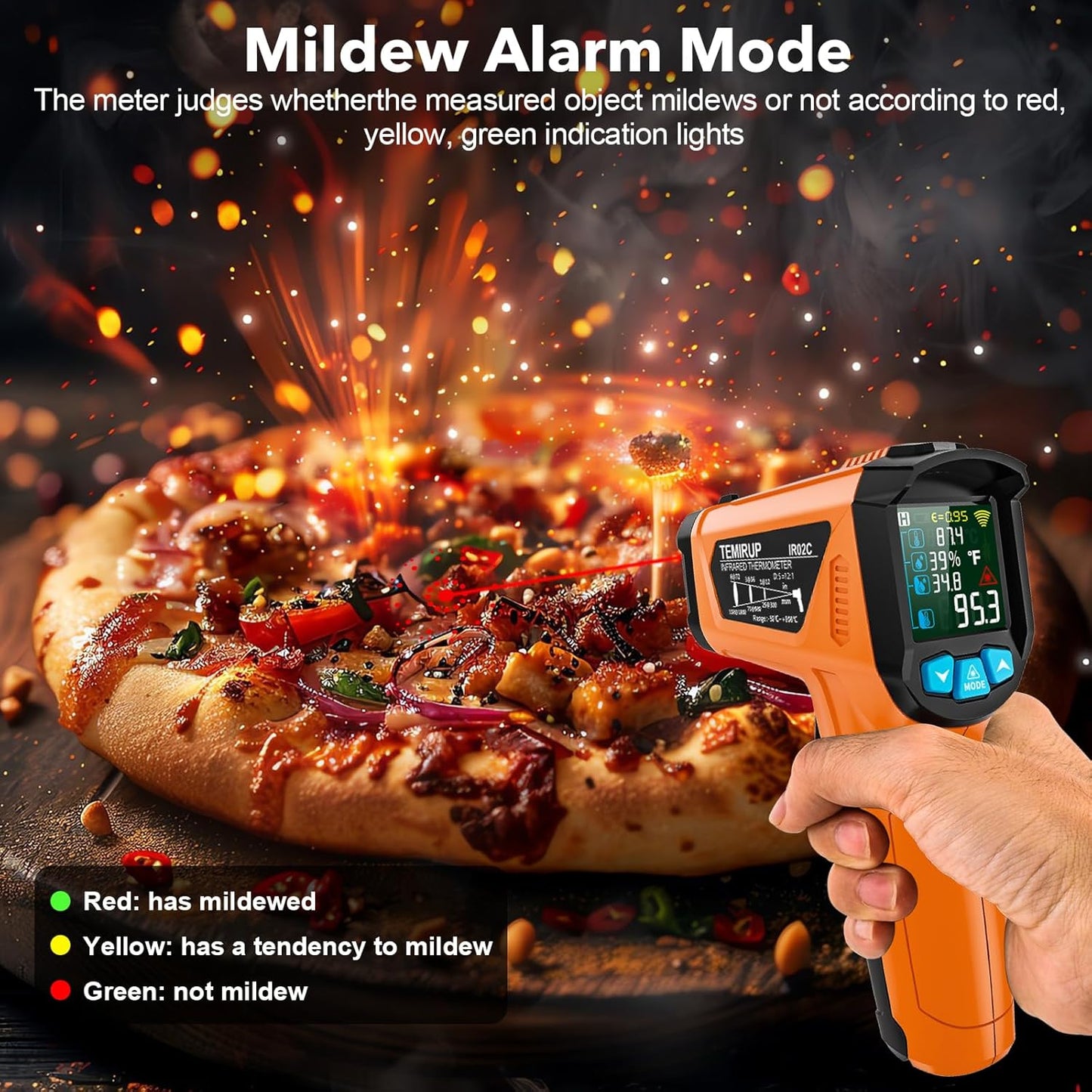 Infrared Thermometer Gun, TEMIRUP Digital Laser Temperature Gun, -58°F to 1472°F, Non Contact IR Temp Gun with Color LCD for Industrial, Cooking, Griddle, Engine, HVAC,Adjustable Emissivity & Humidity