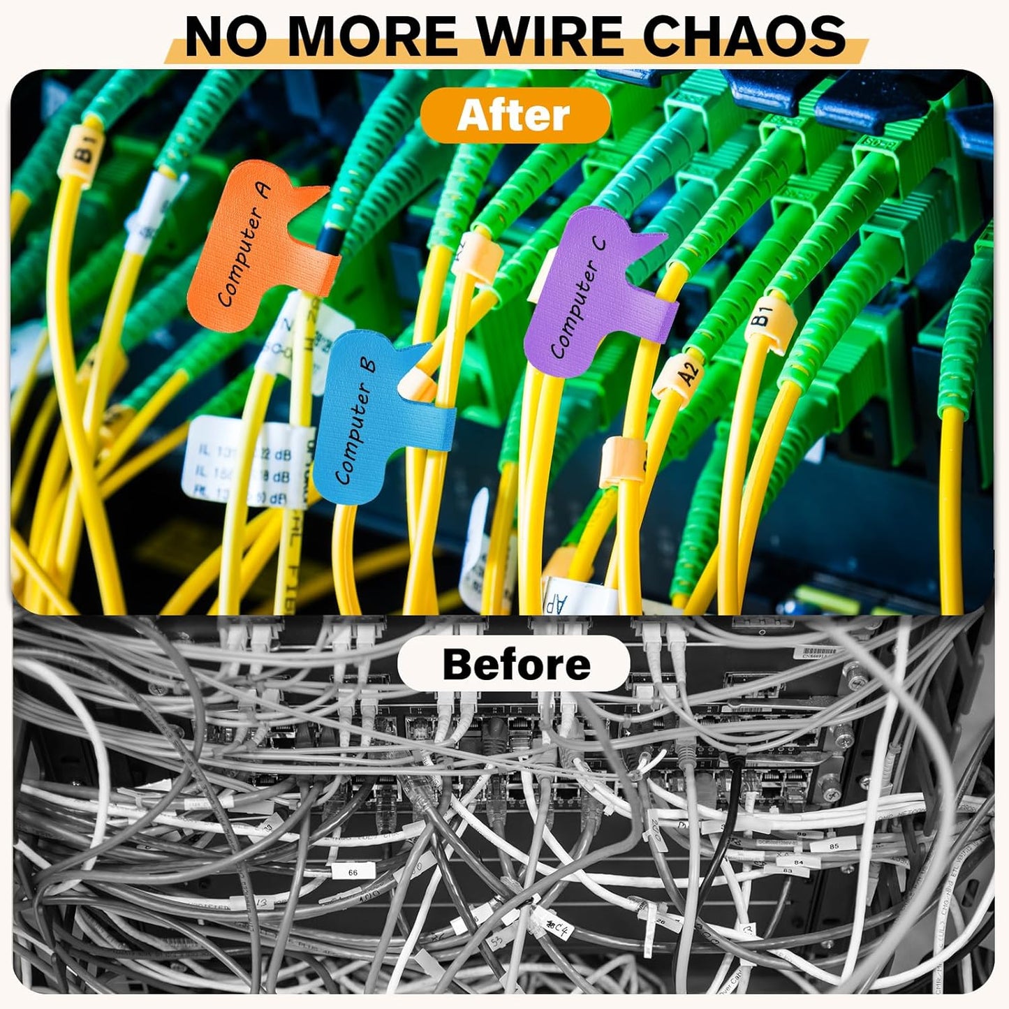 36Pcs Large Cable Cord Labels - 8 Colors Reusable Write-On Wire Tags, Cord Identification Labels for Electronics, with 40Pcs Label Stickers, Cable Management for Home, Office, Oval