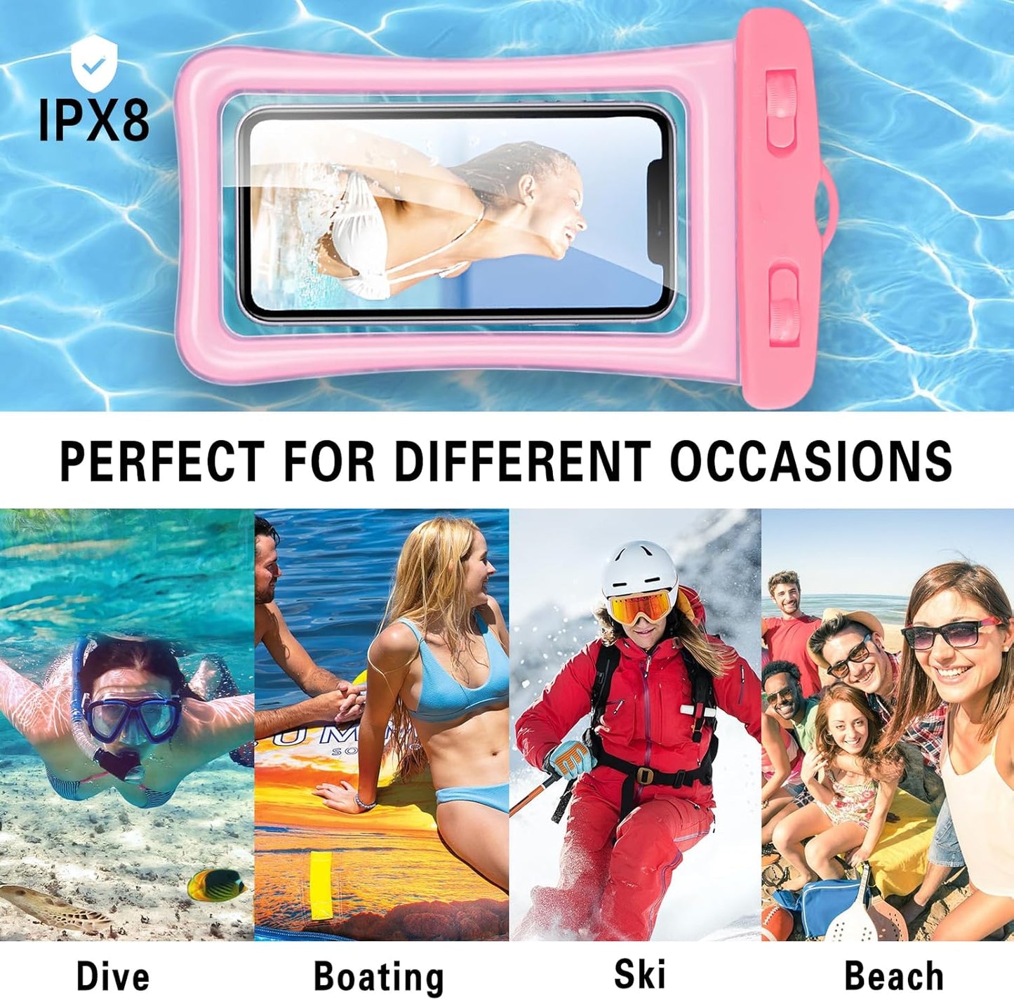 2 Pcs Waterproof Phone Pouch, Universal IPX8 Floating Waterproof Cell Phone Case Dry Bag, Compatible with Most Cell Phone on Market, Waterproof Phone Protector for Beach Swimming (Blue + Green)
