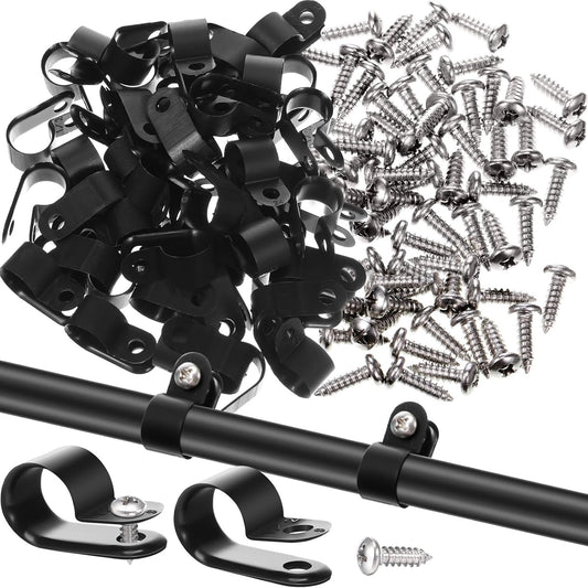 Hicarer 50 Pack R-Type Cable Clip Wire Clamp, Nylon Screw Mounting Cord Fastener Clips with 50 Pack Screws for Wire Management (Black, 1/2 Inch)
