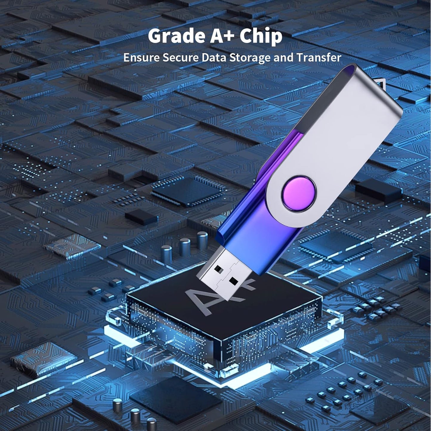 ABLAZE 2GB Flash Drive 2 Pack, USB 2.0 Thumb Drives with Lanyards Swivel USB Memory Stick 2GB（Green and Purple