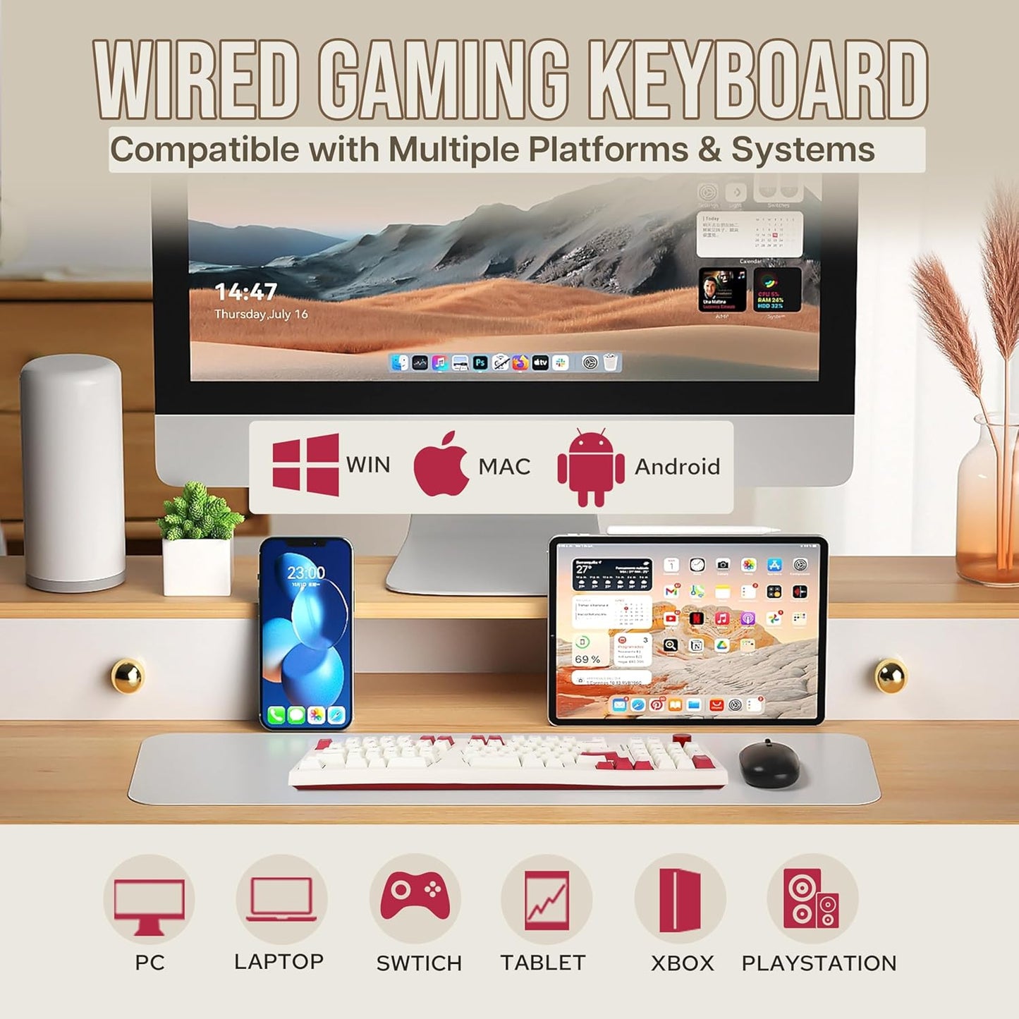 Feker Alice98 Ergonomic 98 Keys Custom Mechanical Keyboard, VIA Programmable, USB-C Wired Gaming Keyboard, Hot Swappable, 5 Layer Paddings, Control Knob, NKRO, RGB for Win/Mac (Beige)