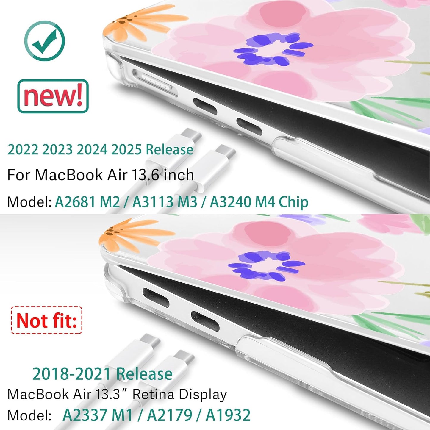 May Chen for MacBook Air 13.6 inch Case A3240 M4 A3113 M3 A2681 M2 with Retina Dispaly, 2025 2024 2023 2022 Release, Plastic Hard Shell Case with Screen Protector & Keyboard Cover, Flower S918