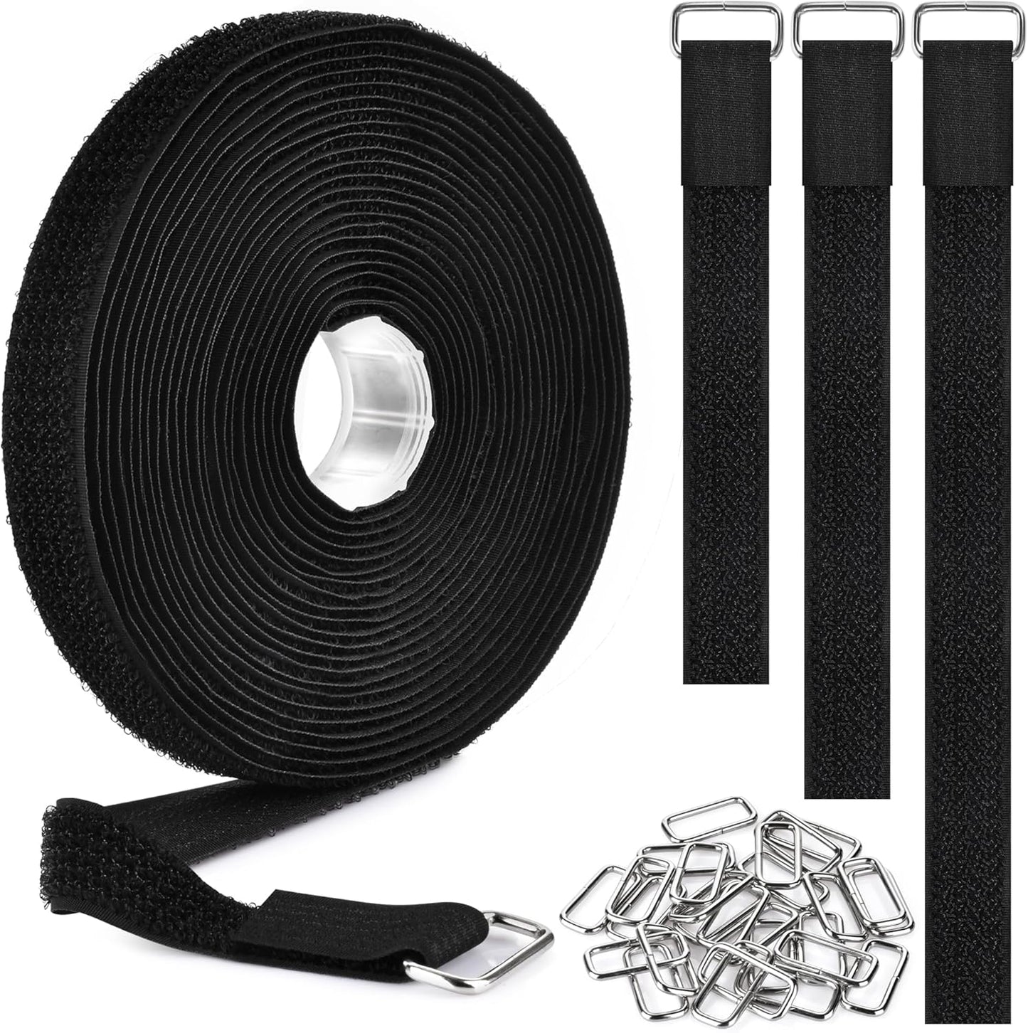 0.75"x19.7ft Hook and Loop Straps with 30 Buckles Adjustable Cut-to-Length Cable Ties - Reusable Nylon Fastening Tape Cable Straps for Storage or Organization (0.75in x 19.7ft)