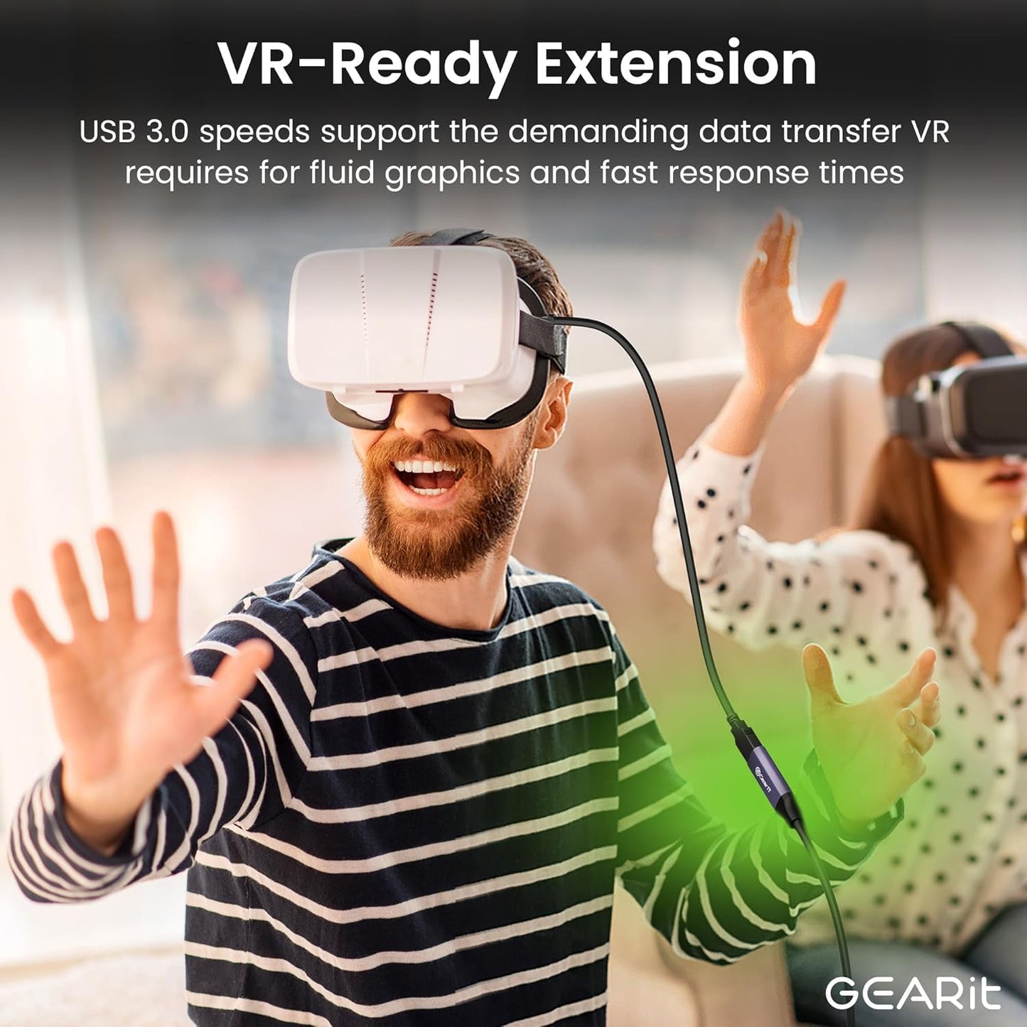 GEARit USB 3.0 Active Extension Cable (20 Feet) A-Male to A-Female USB Repeater with Signal Booster for Oculus Rift, Quest Link, Xbox 360 Kinect, PlayStation, Printer, Webcam - 20ft