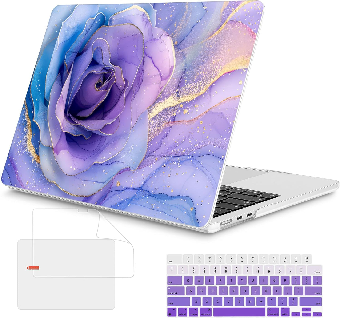 Mektron Compatible with M4 MacBook Air 15 inch Case 2025 A3241 2024 2023 M3 A3114 A2941 M2 Liquid Retina Display Touch ID, Plastic Hard Case & Keyboard Skin & Screen Protector - Rose Marble