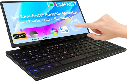 12.8" Portable Touchscreen Keyboard Monitor Stretched Bar Screen Extender with Silent Keyboard Foldable MIni RPi Display Type-C USB-A Monitor for Desktop Mini PC Laptop Macbook Phones Tablet (KM128T)