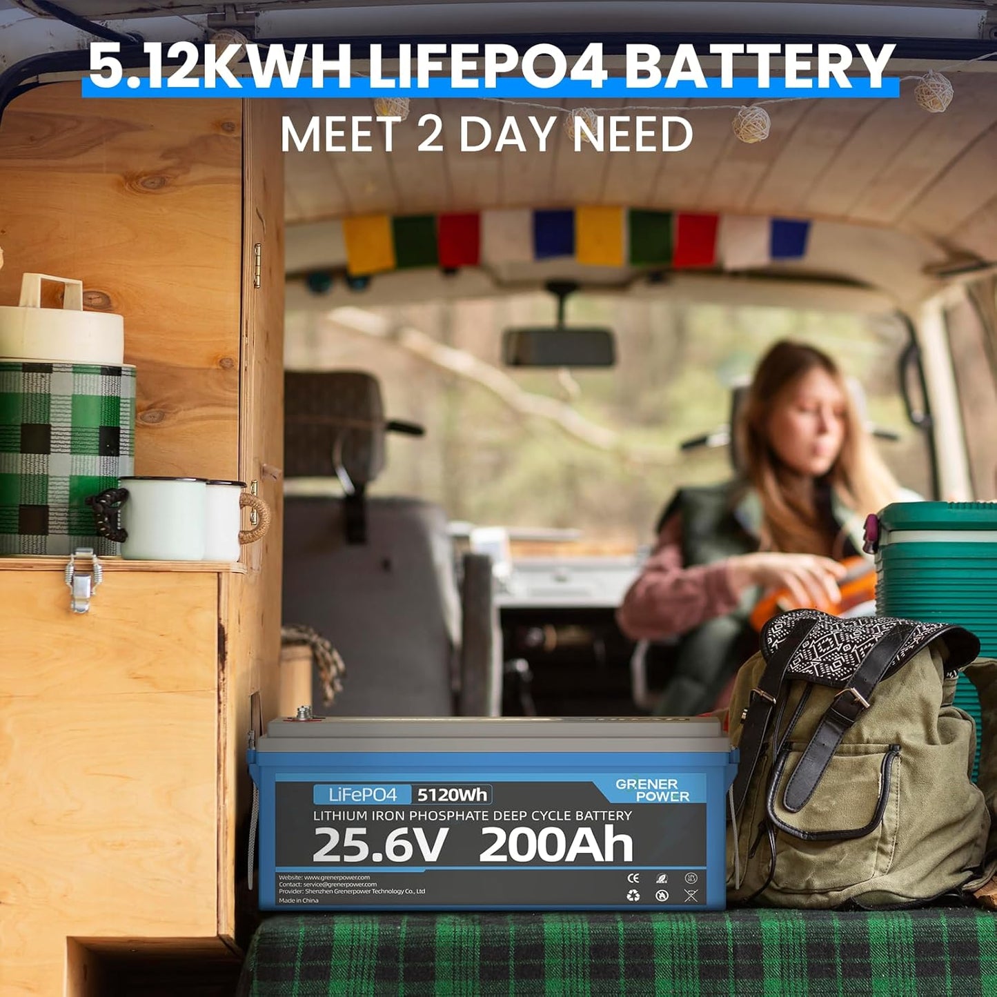 25.6V 200Ah LiFePO4 Battery with 100A BMS, Max. 5120Wh Energy, 4000-15000 Deep Cycles Lithium Battery, 10-Year Lifespan, Perfect for RV, Trolling Motor, Solar Off-Grid Storage, Home System