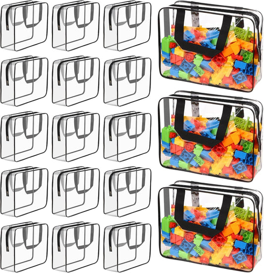 18 Packs Large Toy Storage Bags with Labels, Waterproof Clear Pvc Storage Bags for Toys, Travel Organizer Bags with Zipper Closure for Puzzles, Building Blocks, Kids' Books