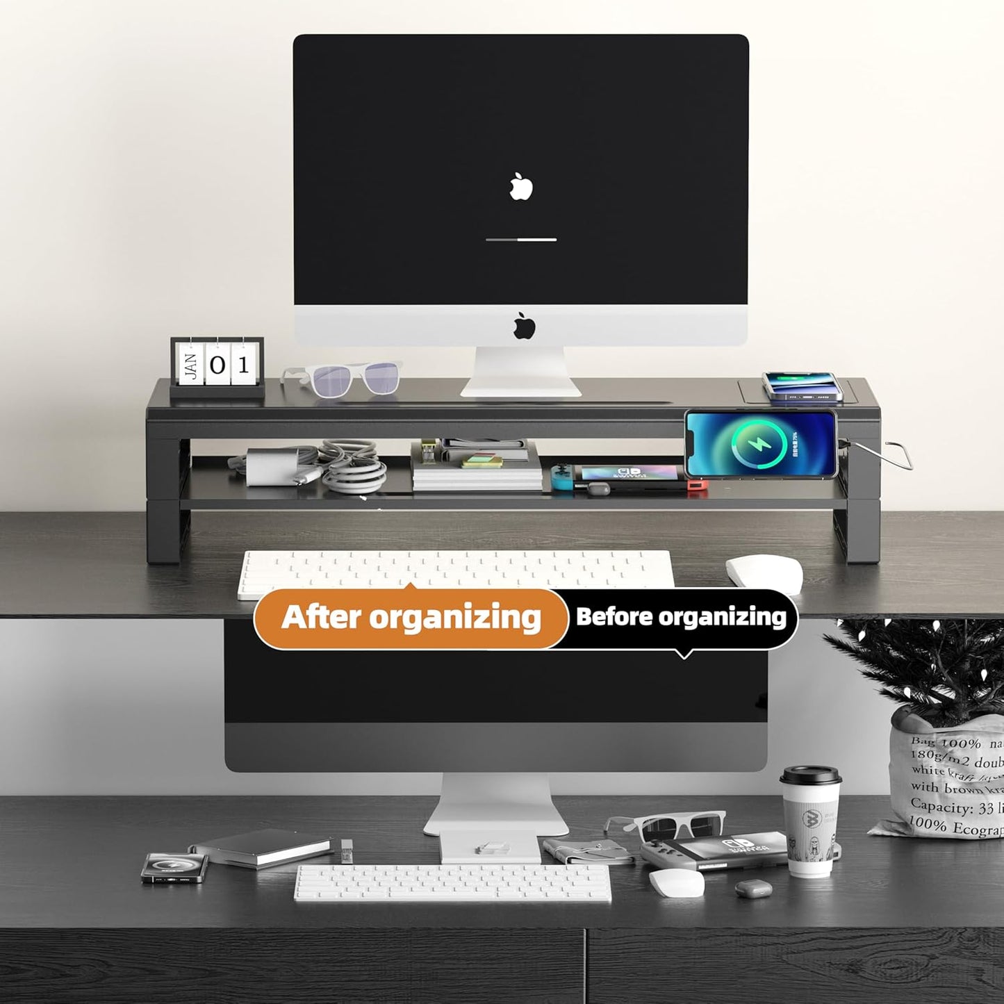 Computer monitor stand (Wireless Charging, Two-layer 700mm)