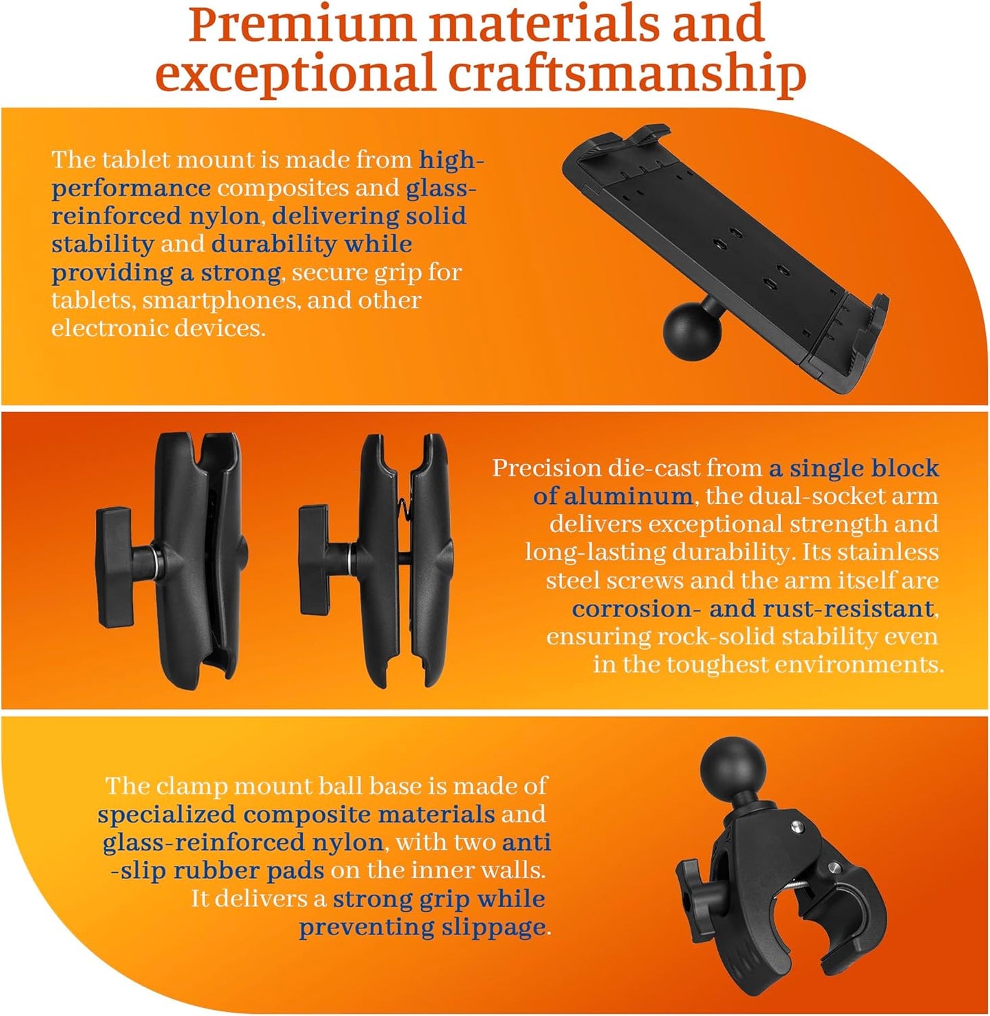 Aluminum iPad Tablet Mount Holder, Kitchen Tablet Holder for UTV/Desk/Chair/Fitness Bike/Mic Stand/Fitness Bike/Road Mountain Bicycle, 360° Adjustable Clamp Compatible with 7.5''-13'' iPad