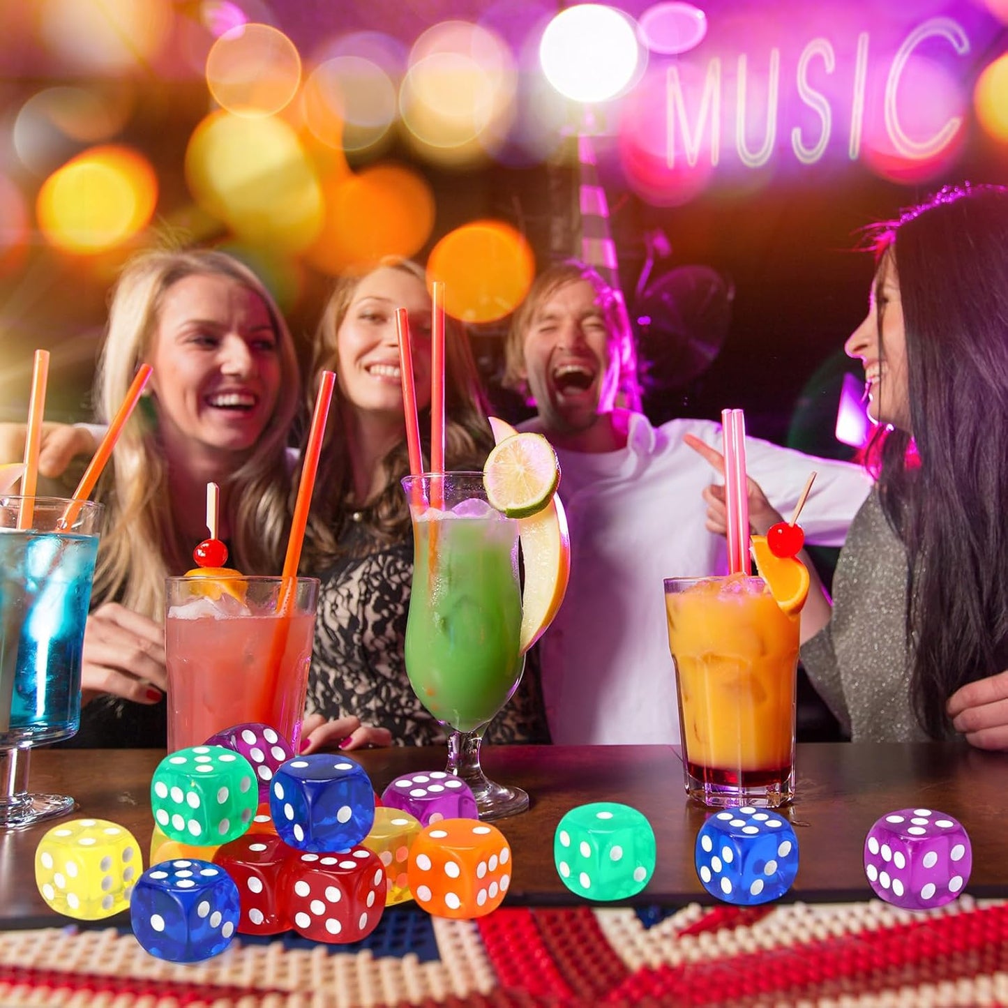 18 Pcs Casino Theme Party Dice Large Opaque Jumbo Acrylic D6 Dice for Casino, Craps, Table Games and Board Games(19 mm,Vivid Color)