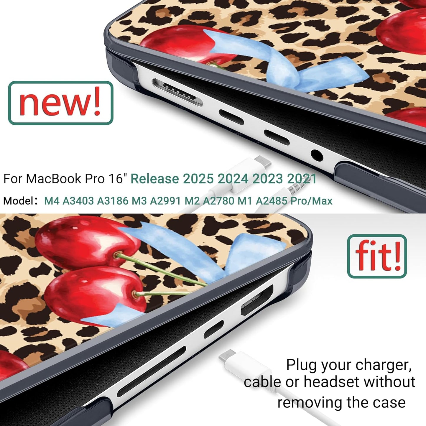 DONGKE for M4 MacBook Pro 16 Inch Case 2024 2023 2021 A3403 A3186 M3 A2991 M2 A2780 M1 A2485 Pro/Max Chip, Plastic Hard Shell Case & Keyboard Cover for Mac Pro 16 with Touch ID, Leopard & Cherry