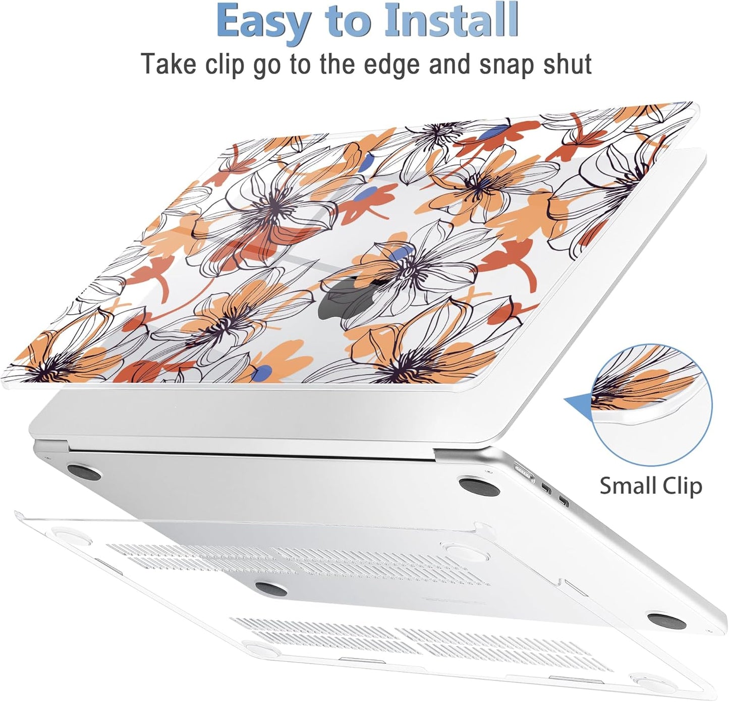 Mektron Compatible with M4 MacBook Air 15 inch Case 2025 A3241 2024 2023 M3 A3114 A2941 M2 Liquid Retina Display Touch ID, Plastic Hard Case & Keyboard Skin & Screen Protector - Floral C345