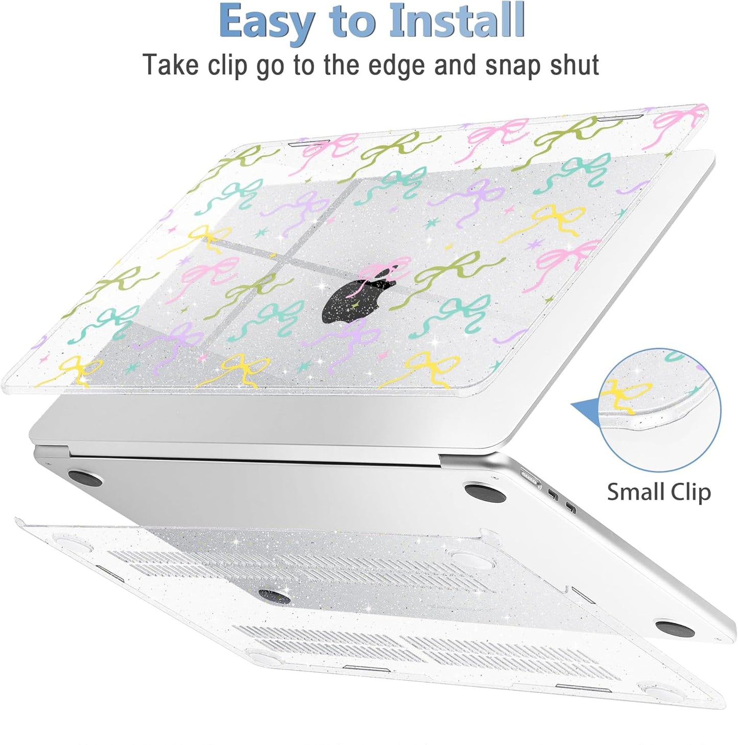 Mektron Compatible with M4 MacBook Air 15 inch Case 2025 A3241 2024 2023 M3 A3114 A2941 M2 Liquid Retina Display Touch ID, Plastic Hard Case & Keyboard Skin & Screen Protector - Gilitter Colorful Bows