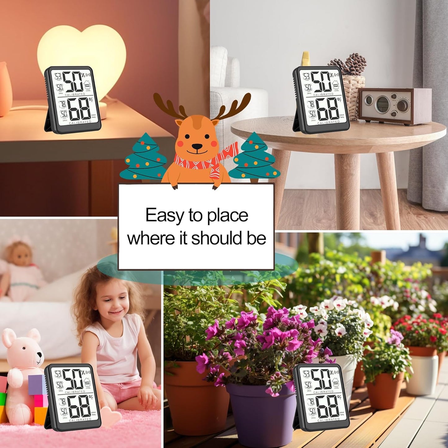 Antonki 2-Pack Room Thermometer, Digital Small Hygrometer Indoor Thermometer Humidity Gauge, Temperature Humidity Meter with Max/Min Record Monitor Sensor for Home, Plants - Battery Included