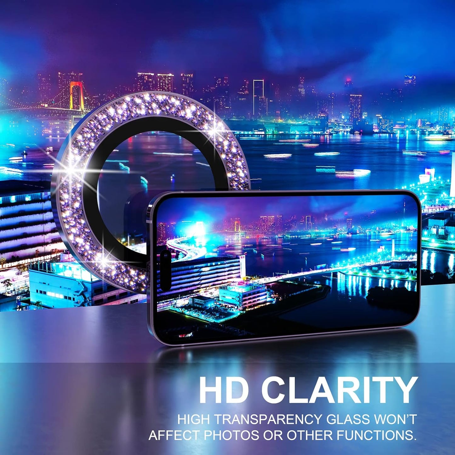 Choiche [3+1 for iPhone 14 Pro/iPhone 14 Pro Max Camera Lens Protector Bling, 9H Tempered Glass Camera Cover Screen Protector Metal Ring Decoration Accessories (Glitter-Purple)