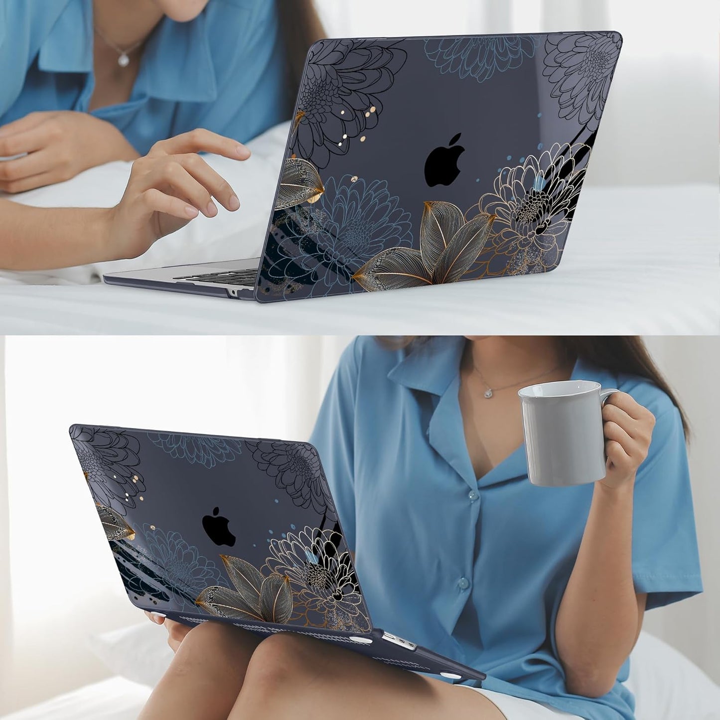 Mektron for 2025 M4 MacBook Air 13.6 Inch A3240 Case Fits 2023 A2681 M2 2024 A3113 M3 Chip with Liquid Retina Display, Printed Plastic Hard Shell Cover for MacBook Air 13.6", Line Chrysanthemums