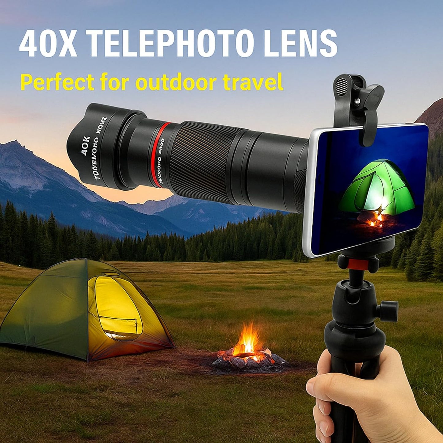 40X Telephoto Lens with Tripod for iPhone Android Phones, 2-in-1 Mobile Phone Camera Lens Kit with Universal Clip, HD Magnifier for Smartphone Photography - Compatible with All Smartphones