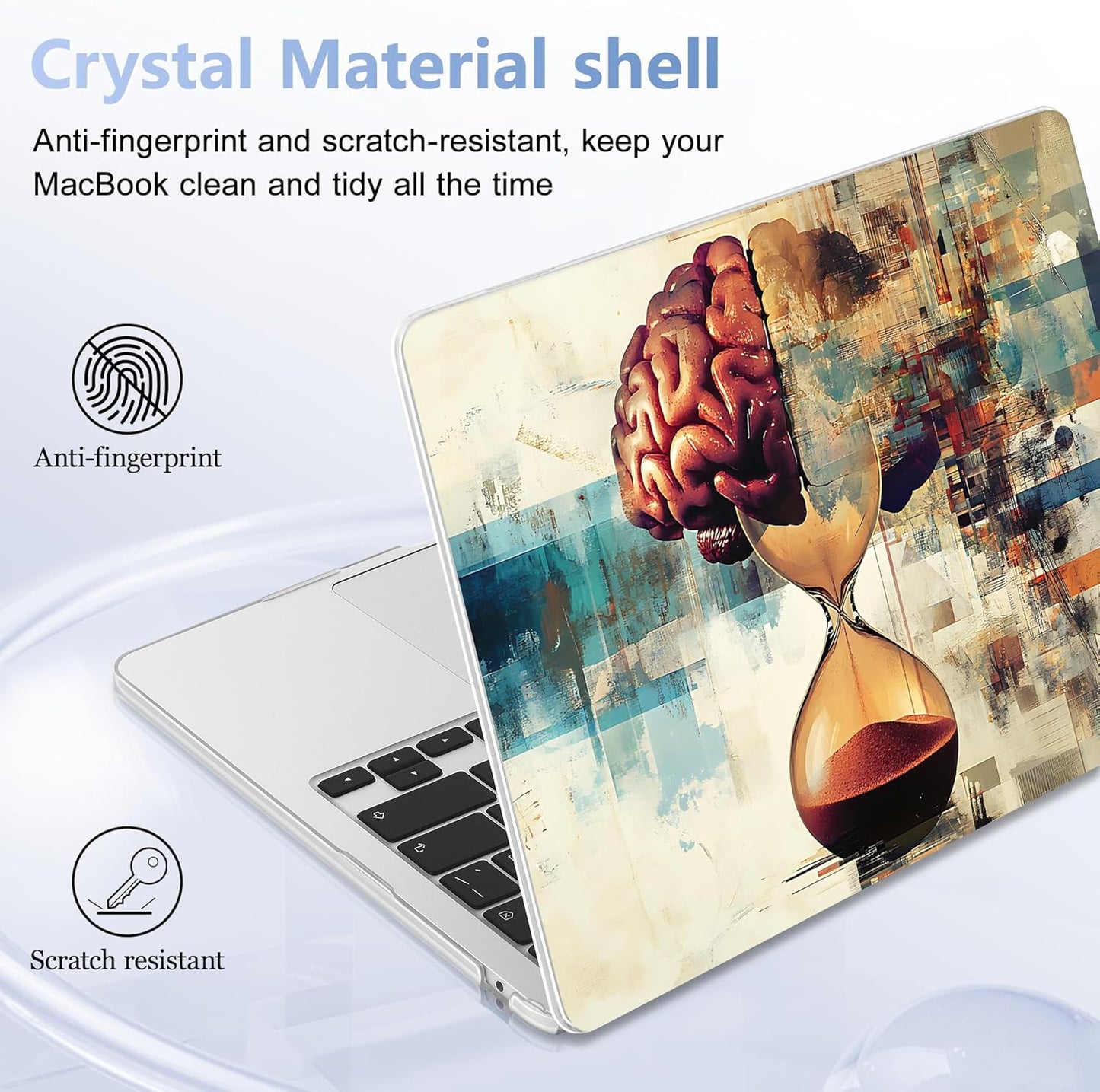 Case for MacBook Air 15 Inch 2025 2024 2023 Release M4 A3241 M3 A3114 M2 A2941, Hard Shell with Screen Protector & Keyboard Cover, Compatible with Touch ID, Brain & Hourglass