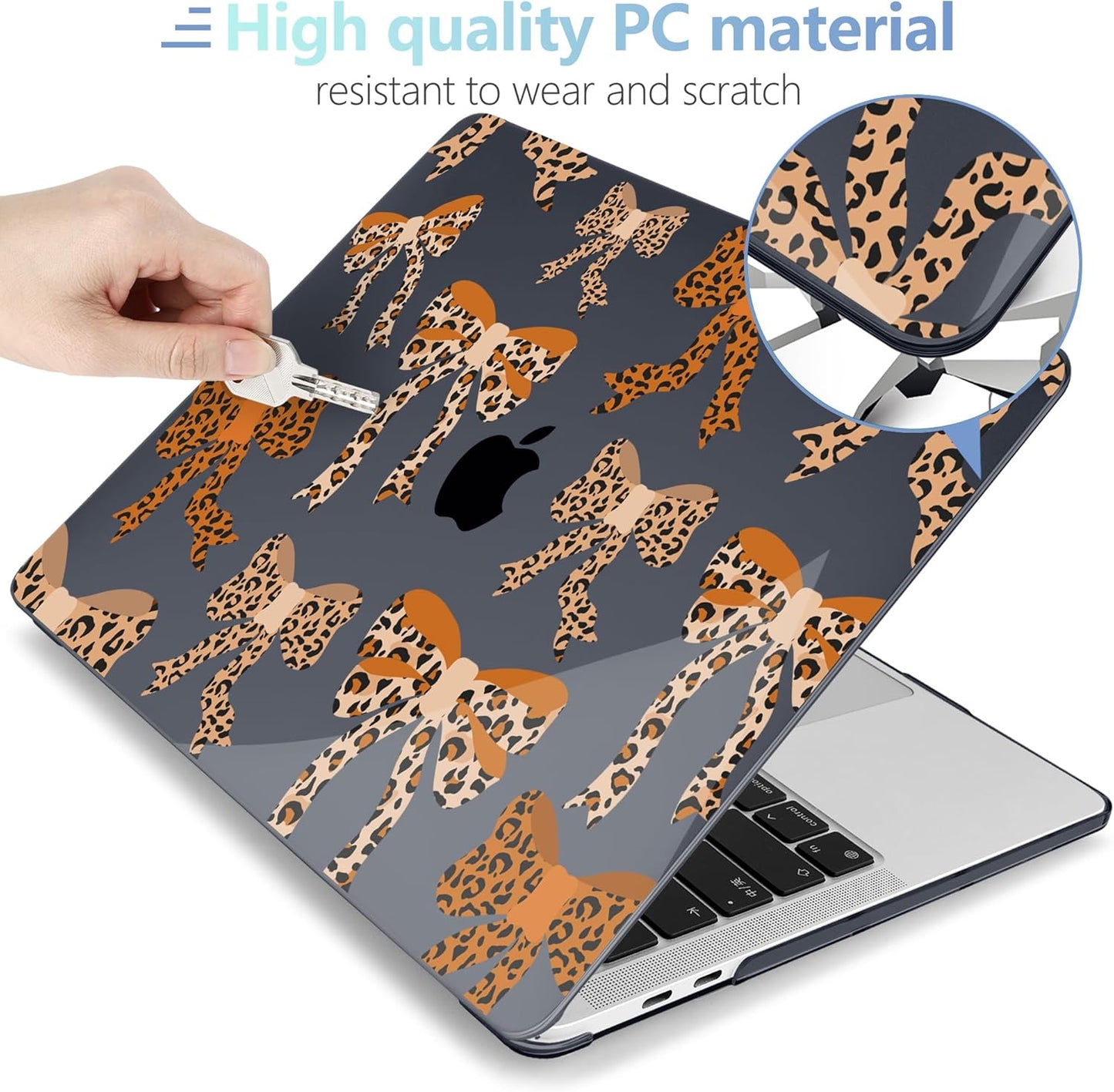 MEEgoodo Case for MacBook Pro 13 inch Case 2022 2021 2020 New A2338 M2/M1 A2251 A2289, Laptop Hard Shell with Keyboard & Camera Cover Compatible with 13 inch MacBook Pro, Ribbon Bow with Leopard Skin