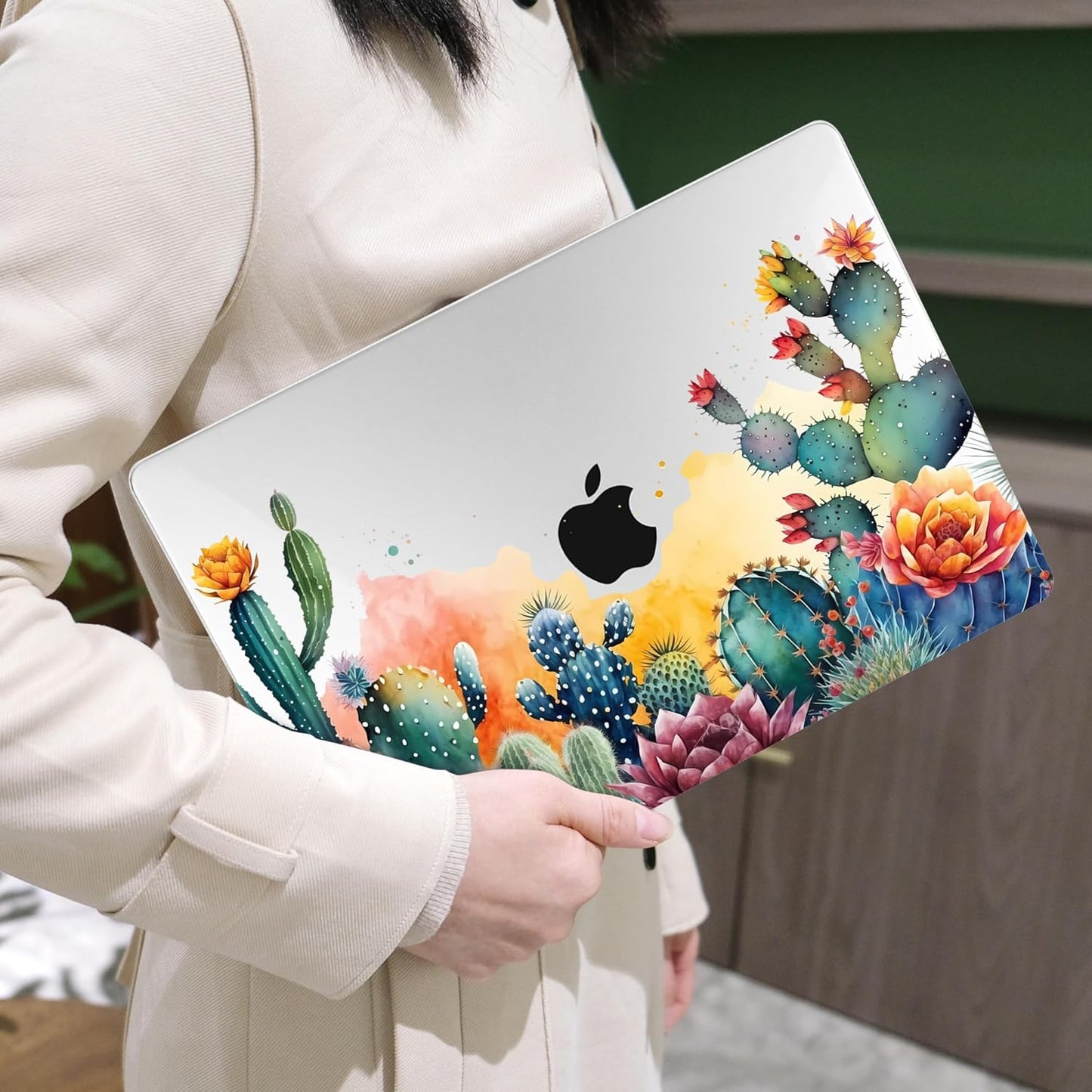 MEEgoodo for MacBook Air 13.3 inch Case 2021 2020 2019 2018 A2337 M1 A2179 A1932,Clear Case for MacBook Air M1, Laptop Shell with Keyboard Webcam Cover & Trackpad Film & Type C Adapter,Tropical Cactus