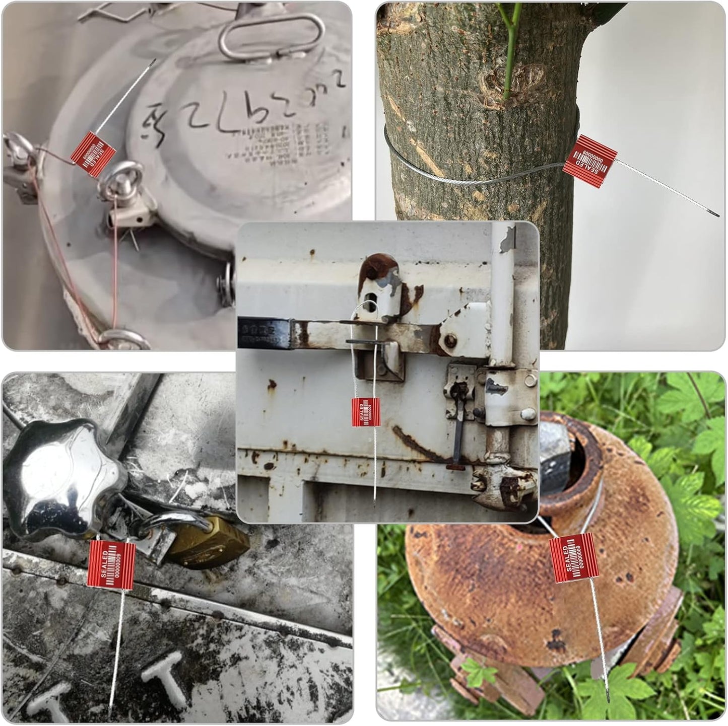 50 Red High Security Cable Seals with Barcode, Pull Tight Numbered Steel Security Seals, Anti-Tamper Shipping Self-Locking Tags for Logistics, ISO 17712 Certified