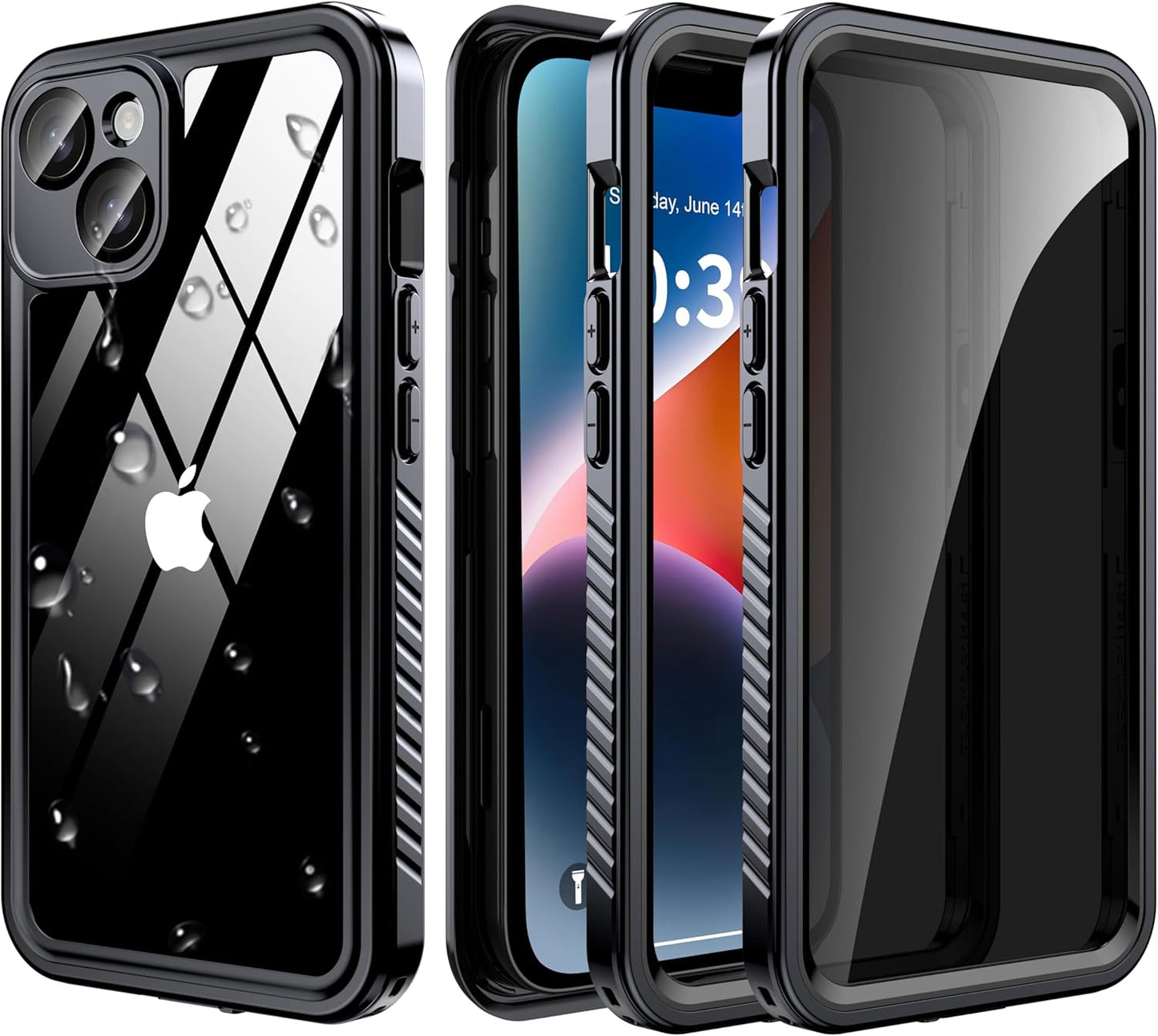 for iPhone 14 Case Waterproof - Built-in Privacy Screen Protector & HD Screen Protector [IP68 Underwater] Shockproof Dustproof Full Body Protection iPhone 14 Phone Case Black
