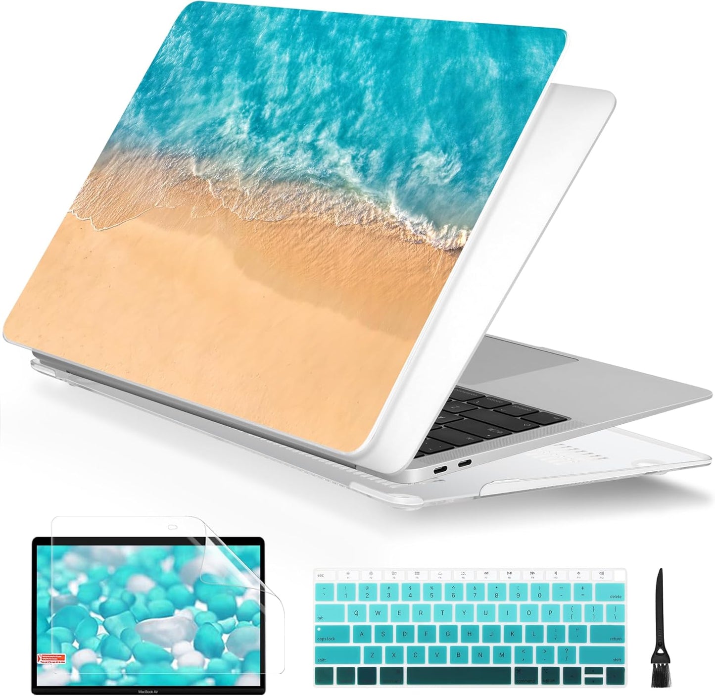 Batianda Design Case for M1 MacBook Air 13 Inch Model A2337 A2179 A1932 2021 2020 2019 Release,3D Painted Landscape Series Hard Shell with Keyboard Cover & Screen Protector, Beach