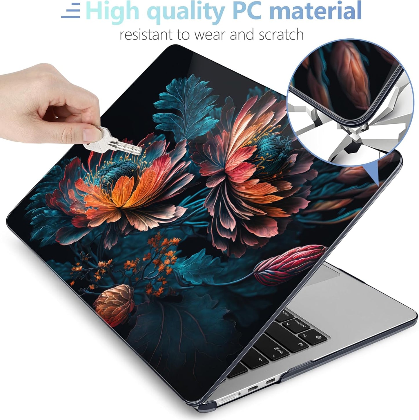 MEEgoodo for M4/M3/M2 MacBook Air 15.3 inch Case 2025 2024 2023, Case Fit Model (A3241/A3114/A2941) for MacBook Air 15 inch, Laptop Hard Shell with Keyboard Cover, Bunch Flowers