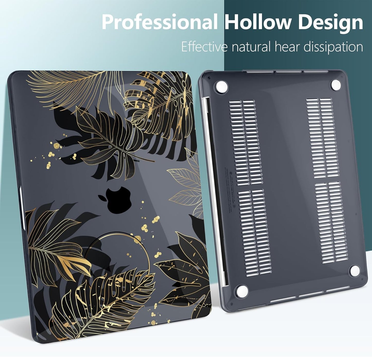 TWOLSKOO Compatible with MacBook Pro 13 inch Case 2023-2016 A2338 M2/M1 A2251 A2289 A2159 A1989 A1706, Plastic Hard Shell Cover & Keyboard Skin & Screen Protector - Golden Tropical Leaf