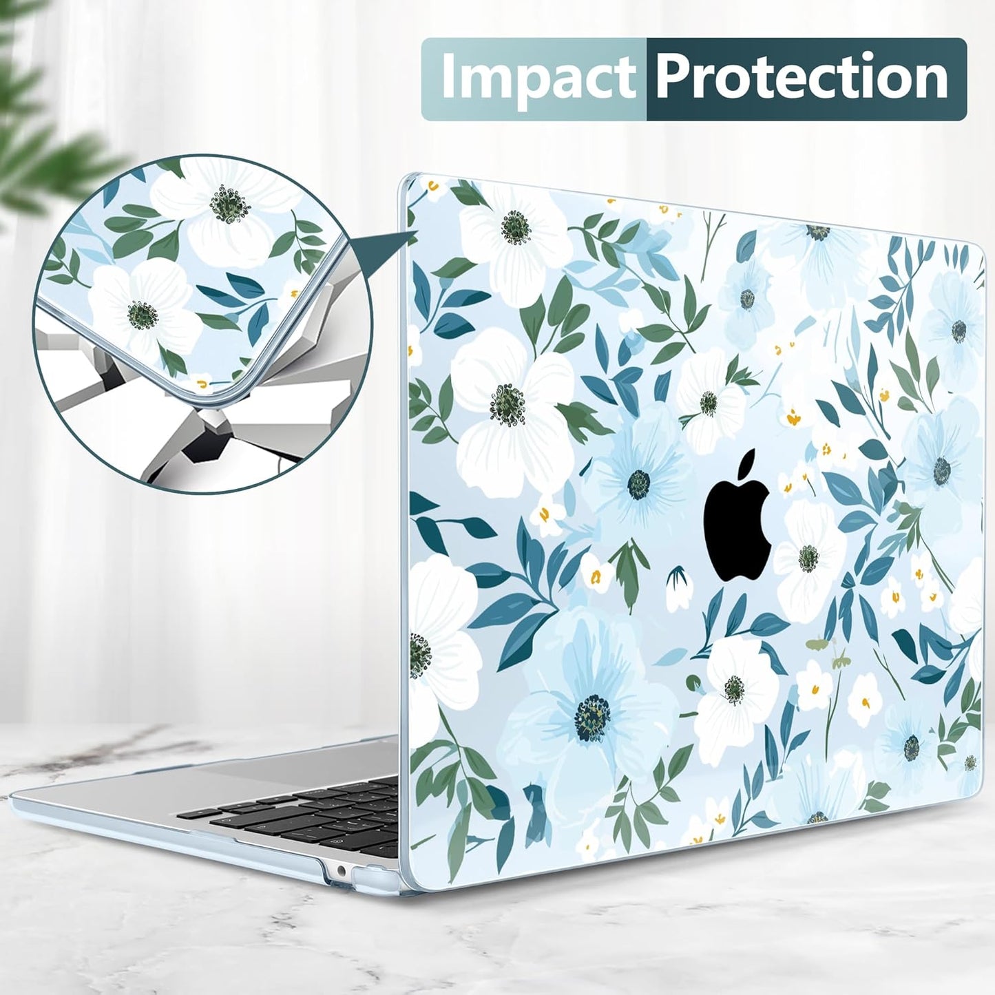 TWOLSKOO Compatible with M4 MacBook Air 13.6 inch Case 2025-2022 Release M4 A3240 M3 A3113 M2 A2681, Plastic Hard Shell & Keyboard Cover & Type C Adapter & Screen Protector, Floral Field Seamless