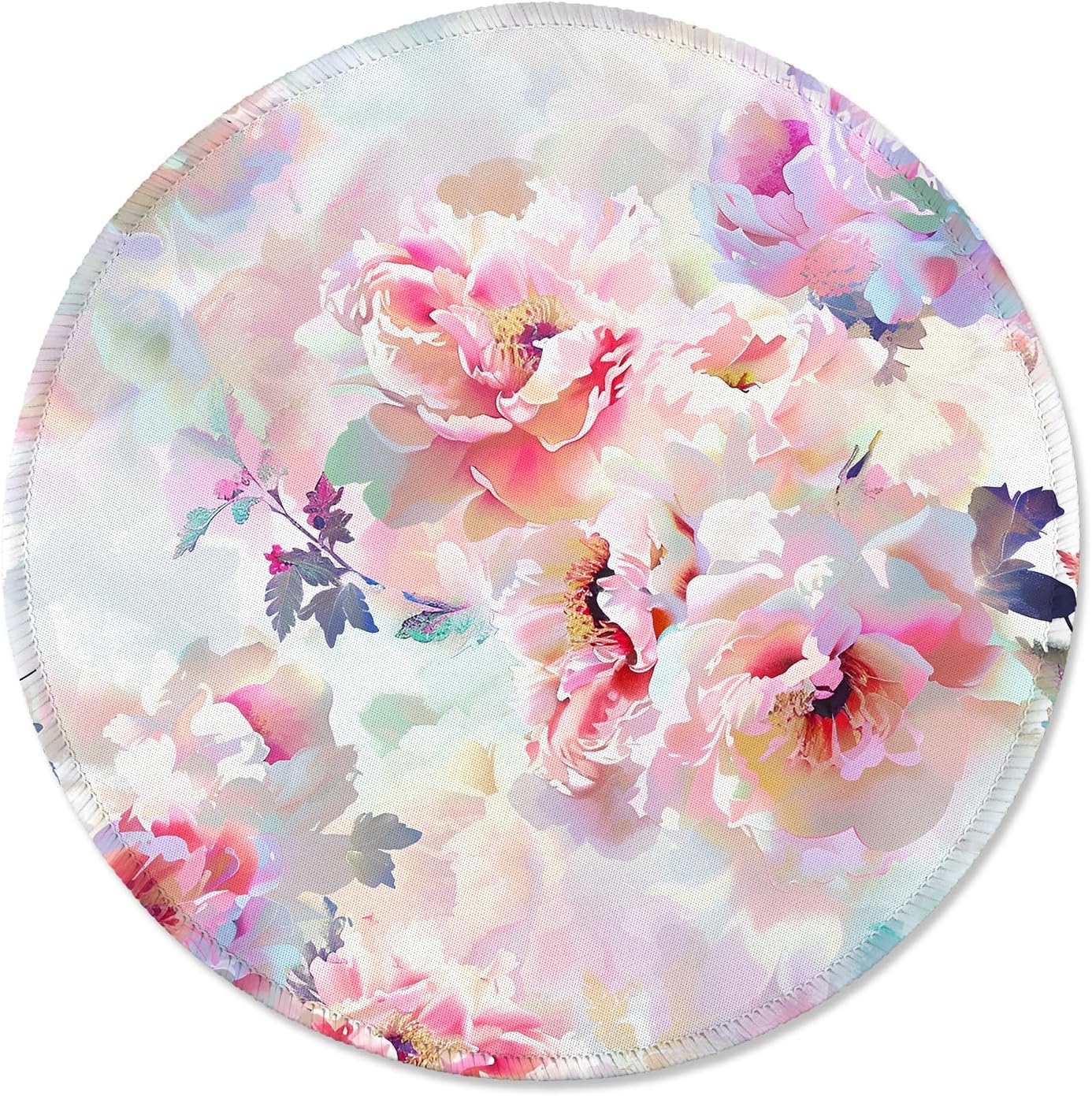 ITNRSIIET Round Mouse Pad with Stitched Edge Premium-Textured Waterproof Non-Slip Rubber Base Desktop Protection Mat Diameter 8.7 inches, Beautiful Flowers