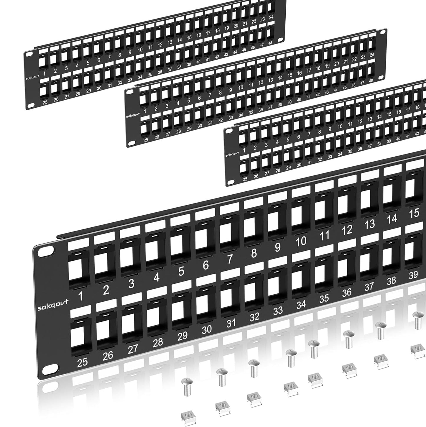 48 Port Blank Keystone Patch Panel with Snap-in Design (4 Pack), Cat6 Network Patch Panel 2U 19 inch, Rack Mount Ethernet Patch Panel (for Slim Keystone Only)