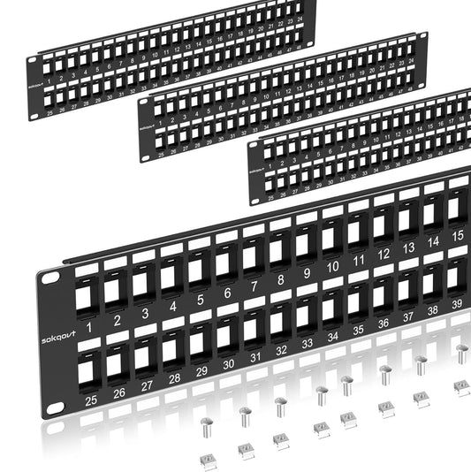 48 Port Blank Keystone Patch Panel with Snap-in Design (4 Pack), Cat6 Network Patch Panel 2U 19 inch, Rack Mount Ethernet Patch Panel (for Slim Keystone Only)