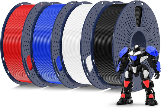 SUNLU PETG Filament 1.75mm 4KG Bundle, Less Stringing and Good Layer Adhesion, Individually Vacuum Packed, 3D Printer Filament 4kg, 1kg per Spool, Pack of 4, 4 Colors, Black+White+Blue+Red