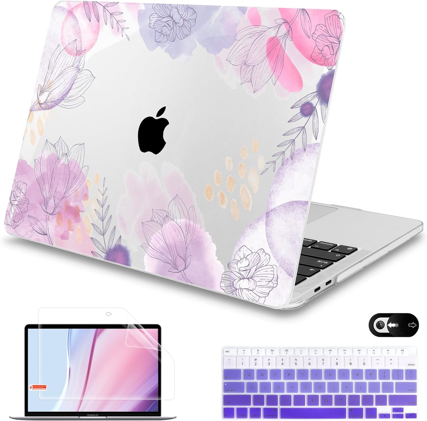 Mektron for MacBook Air 13 Case A1466/A1369 (2010-2017 Release), Snap-on Plastic Hard Shell Cover for MacBook Air 13.3 inch with Keyboard Cover,Floral S753