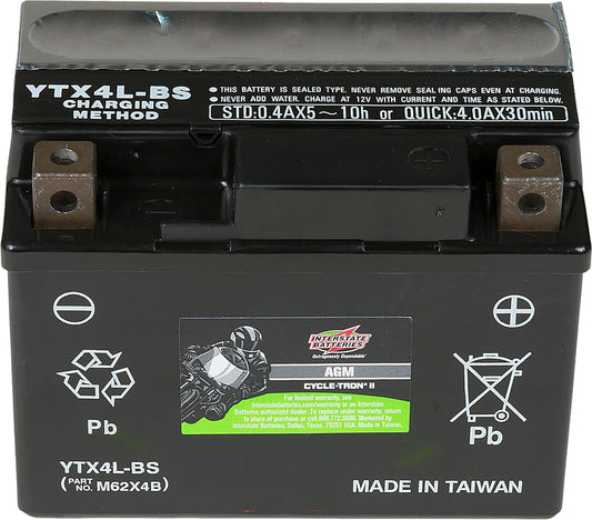 Interstate Batteries YTX4L-BS 12V 3Ah Powersports Battery 50CCA AGM Rechargeable Replacement for BRP, Honda, KTM Motorcycles, Scooters, ATVs (CYTX4L-BS/CITX4L-BS)