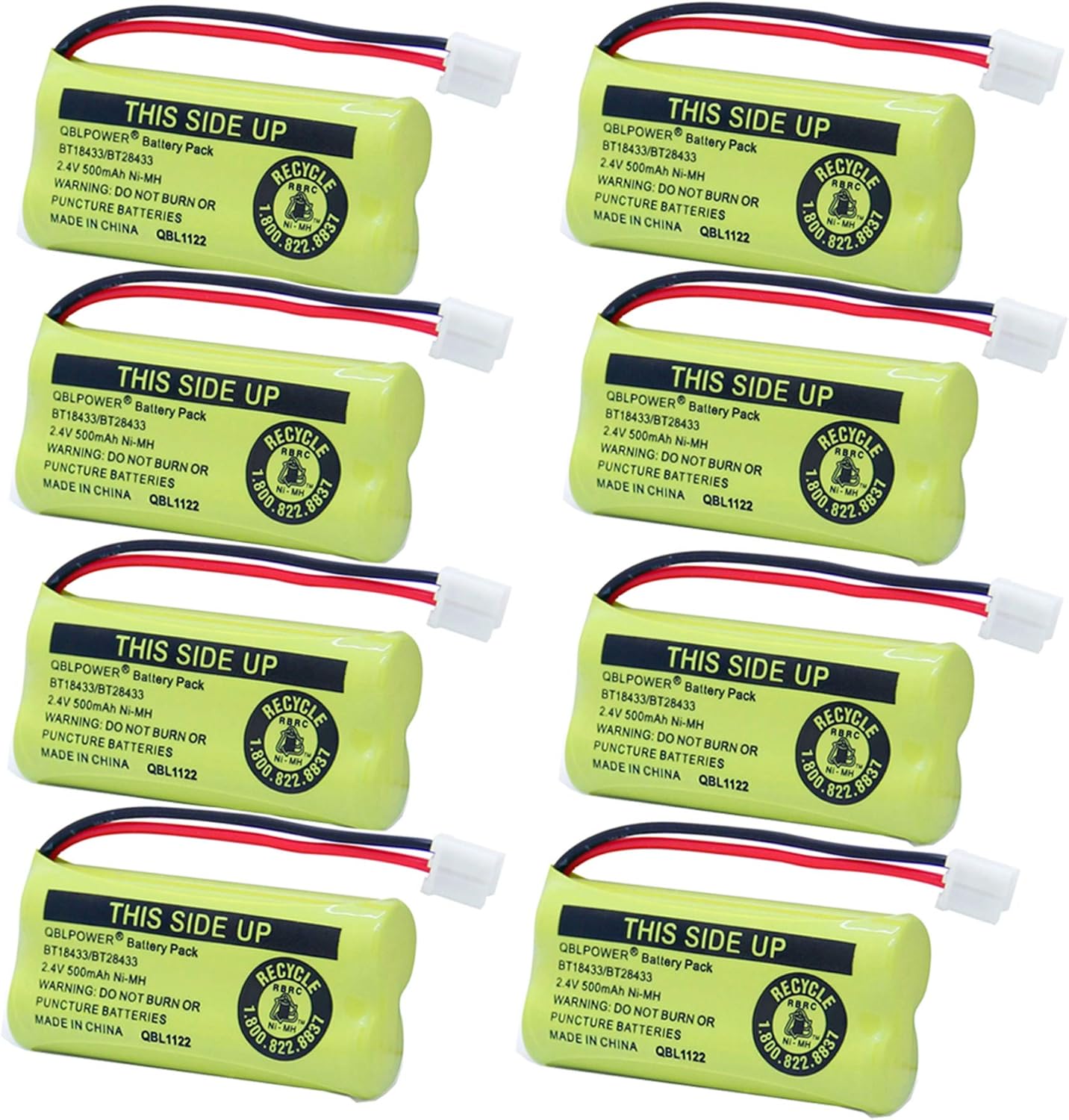 BT18433 BT28433 2.4v 500mAh Ni-Mh Phone Battery Rechargeable Compatible with AT&T Vtech BT-8300 BATT-6010 BT184342 BT284342 BT1011 BT1018 BT1022 BT1031 89-1326-00-00 CPH-515D(8 Pack)