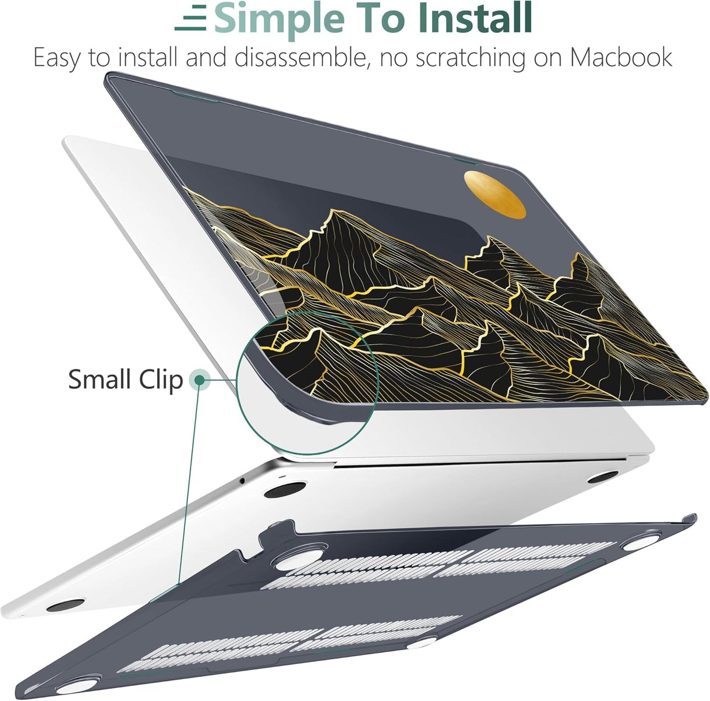 TWOLSKOO Compatible with M4 MacBook Air 15 inch Case 2025-2023 Released Model M4 A3241 M3 A3114 M2 A2941, Plastic Hard Shell & Screen Protector & Keyboard Cover & Trackpad Film, Golden Mountain