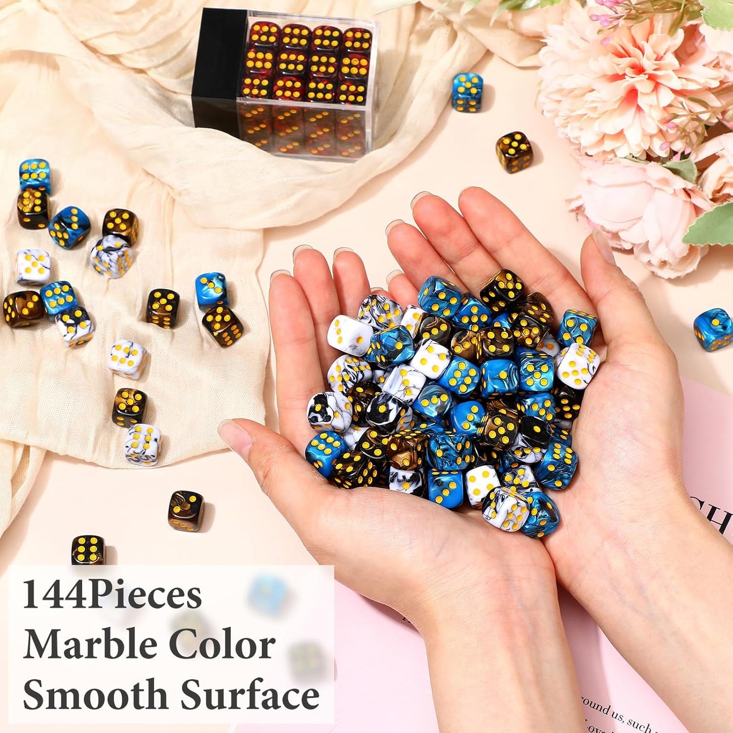 144 Pieces 12mm 6 Sided Mini Dice Set for School Classroom Table Games D6 Game Standard Dice with Portable Plastic Box for Teaching Math Learning