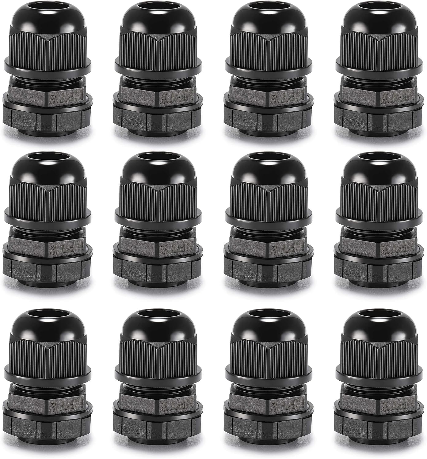 QILIPSU 12pcs 1/2" NPT Cable Gland Waterproof IP68 Nylon Cable Pass Through Cord Grip Connector Strain Relief Wire Grommet