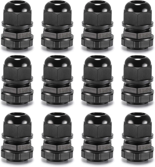 QILIPSU 12pcs 1/2" NPT Cable Gland Waterproof IP68 Nylon Cable Pass Through Cord Grip Connector Strain Relief Wire Grommet