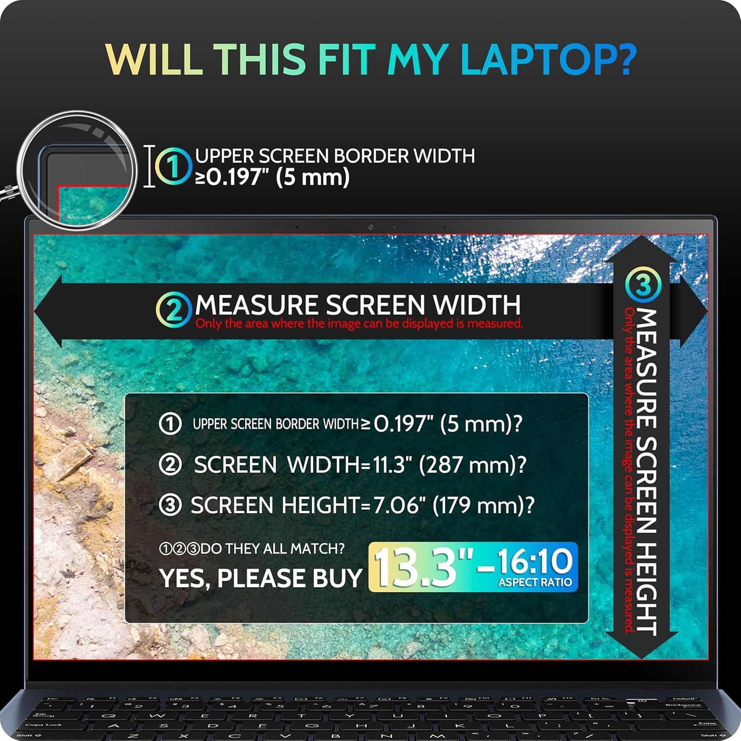 Magnetic Laptop Privacy Screen 13.4 & 13.3 inch for 16:10 Computer Monitor, 13" Removable Anti Glare Protector Blue Light Filter Shield Compatible with Lenovo Hp Dell Acer Asus Thinkpad Envy Xps