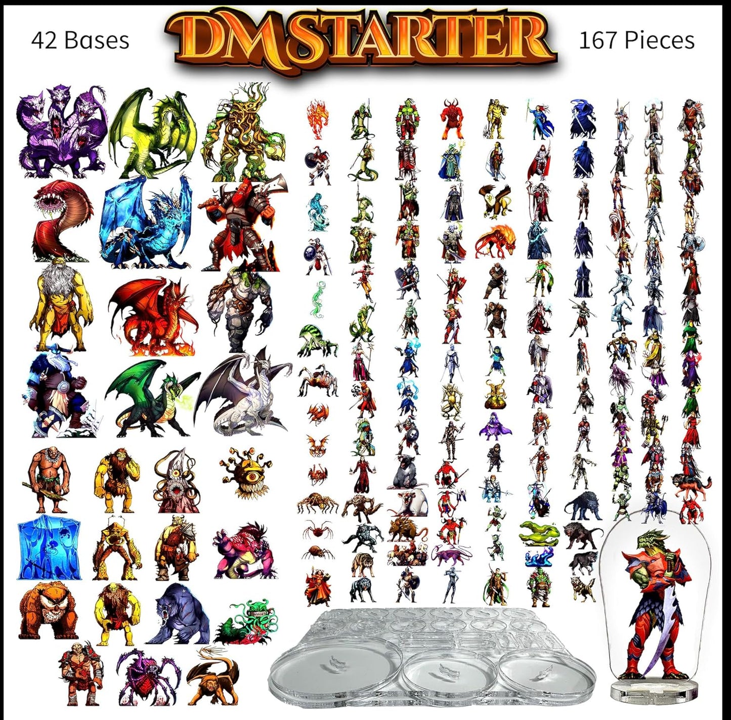 Arcknight Dungeons and Dragons Starter Set - 167 Flat Plastic DND Miniatures Ready-to-Use, Full Color, Double-Sided Art - Perfect D&D Gifts for DND 5e, Pathfinder, Heroquest & RPG's (DM Starter Set)