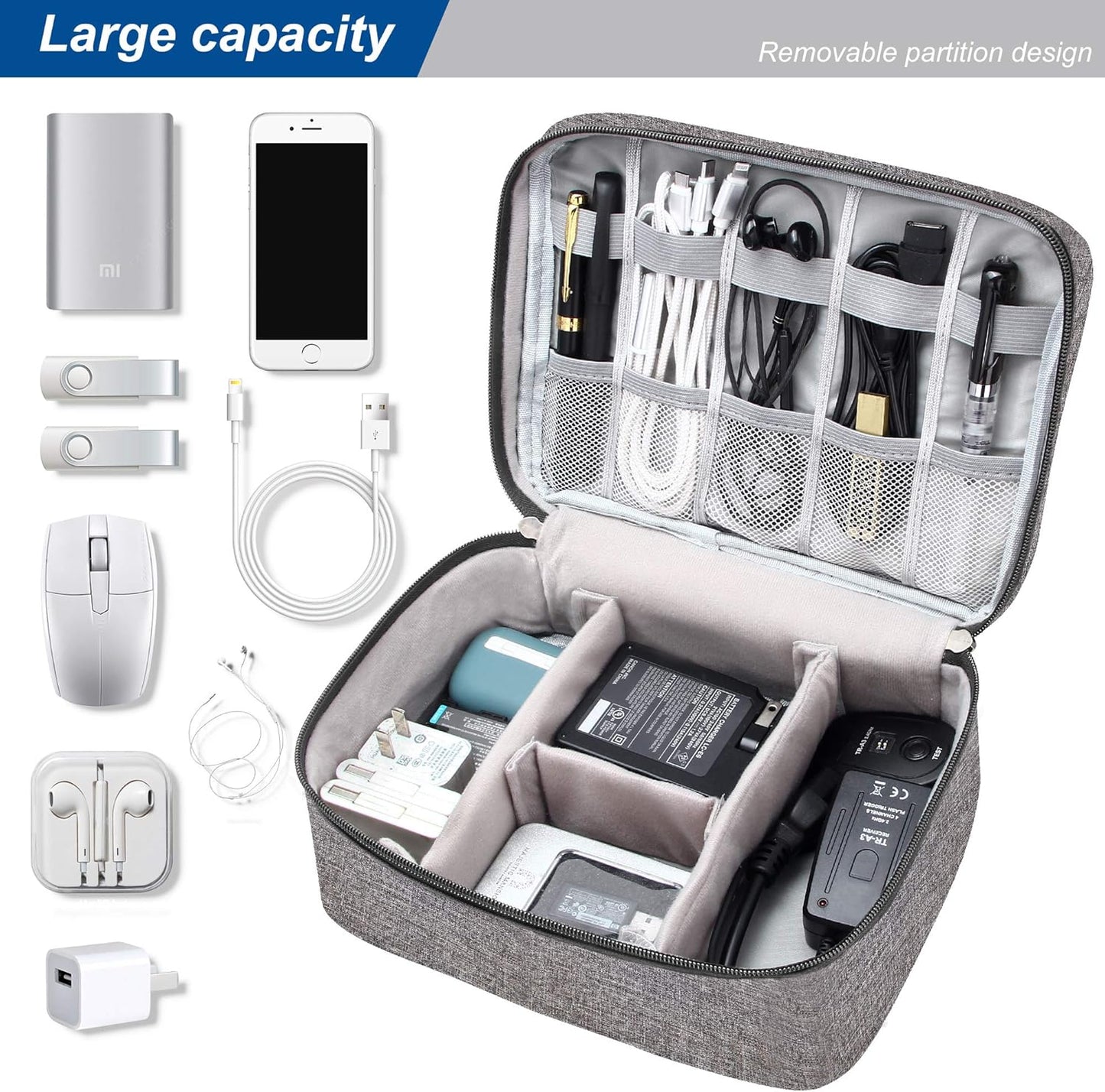 Electronics Organizer Travel Universal Cable Organizer Bag Waterproof Electronics Accessories Storage Cases for Cable, Charger, Phone, USB, SD Card, Hard Drives, Power Bank, Cords
