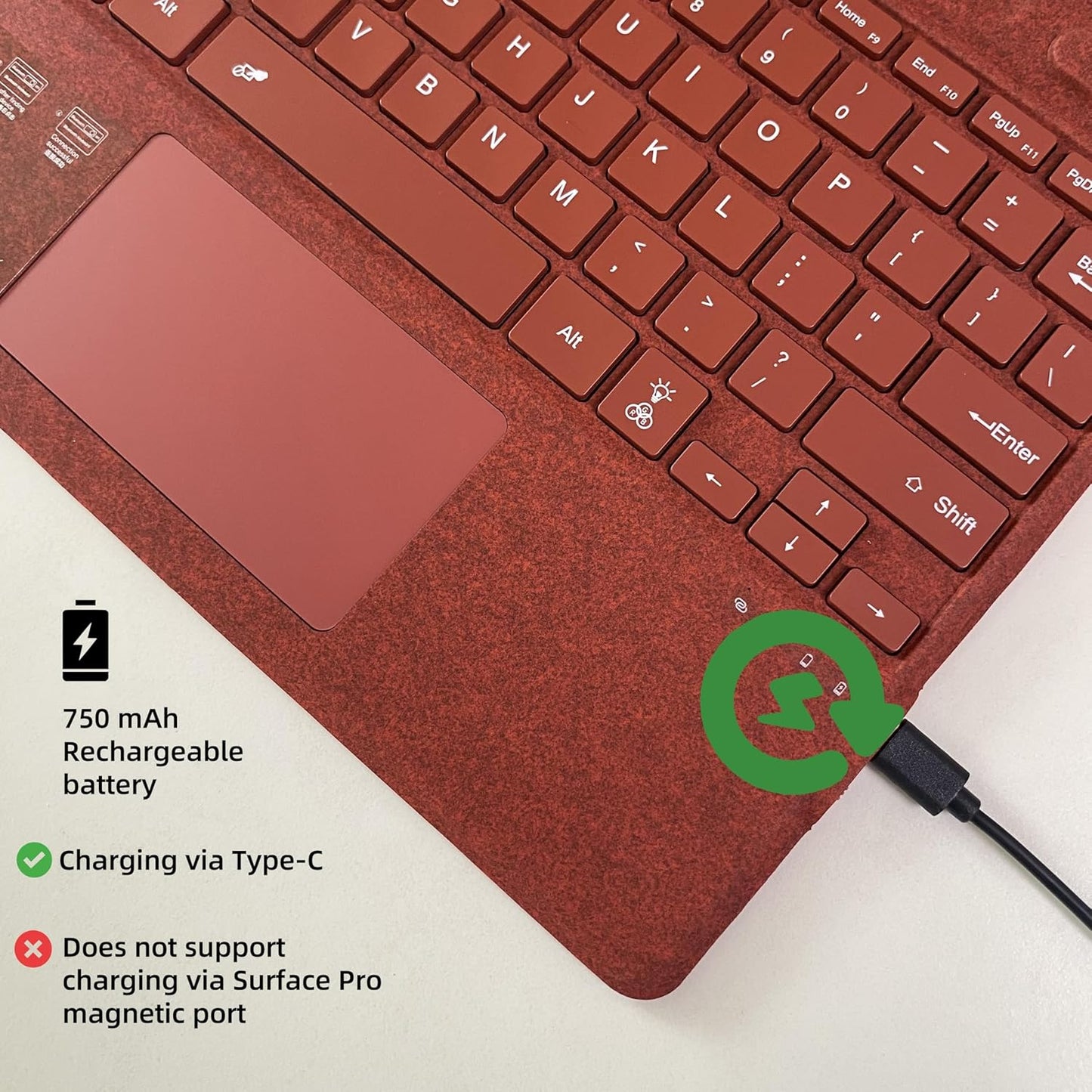 Keyboard for Microsoft Surface Pro Copilot+ (11th Edition) / Pro 11 / Pro 10 / Pro 9 / Pro 8 / Pro X, 13 inch, Detachable Type Cover with Touchpad, 7-Color Backlit & Pen Holder (Poppy Red)
