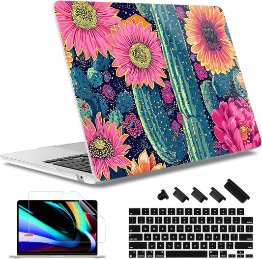 May Chen for MacBook Air 13.6 Inch Case 2025/2024/2023/2022 Release (Model A2681 A3113 A3240, M2 M3 M4 Chip) – Hard Shell Laptop Cover with Keyboard Cover & Screen Protector，Sunflowers Cactus
