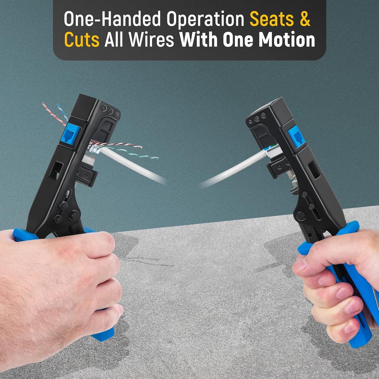 Everest easyJACK - 90° Angled Speed Termination Keystone Tool Set - with 20-Pack of RJ45 Cat6 Keystone Jacks in Orange (Slim Profile Design) - Time Saver Network Punch Down Tool Cat6